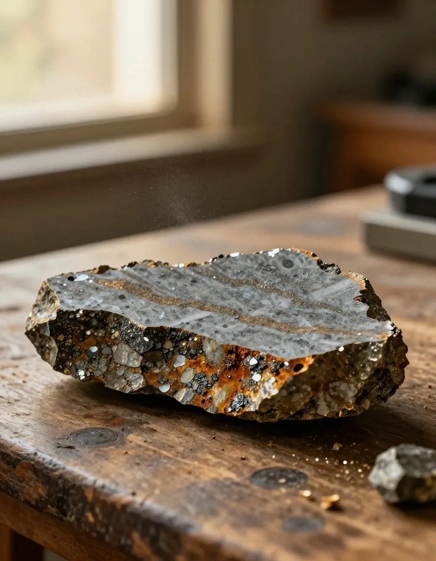 Muestra de mineral sobre mesa de trabajo